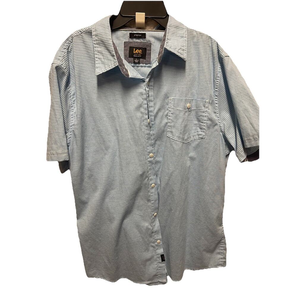Lee Mens Regular Fit Short Sleeve Button-Up Striped Shirt Casual Stretch Size L